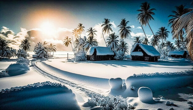 Climate change: Tahiti under snow - generative ia