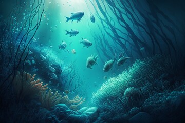 Fototapeta na wymiar Underwater background abstract. Digital, Illustration Generative AI