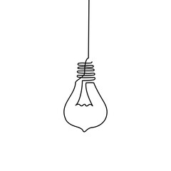 One line light bulb lamp art. Continuous single line idea, creative, energy concept bulb. Brainstorm, business solution design concept. Vector illustration. 