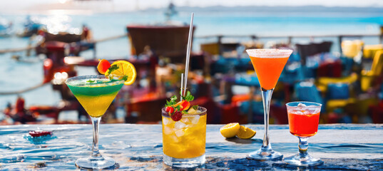 coolorful cocktail on the beach, drinks, alcohol, summer, holiday