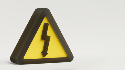 electrical hazard sign, isometric view, white background, safety, prevention, 3d illustration, horizontal