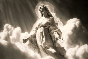 Wallpaper Illustration and background of Mary Mother of Jesus Christ. Front View. Concept of religion, religious. Generative AI