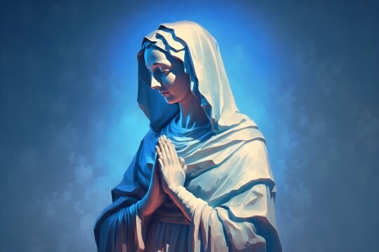 Wallpaper Illustration and background of Mary Mother of Jesus Christ. Front View. Concept of religion, religious. Generative AI