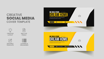 construction handyman home repair social media web banner & facebook cover marketing promotion timeline cover leaflet illustrator.  - obrazy, fototapety, plakaty
