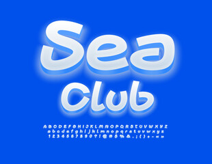 Vector creative Sign Sea Club. Bright Blue Font. Glowing Alphabet Letters, Numbers and Symbols set