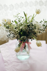 huge tulips bouquet on the table