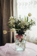 huge tulips bouquet on the table