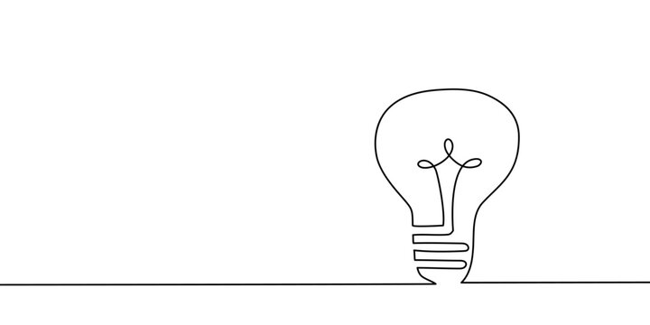 One line light bulb lamp art. Continuous single line idea, creative, energy concept bulb. Brainstorm, business solution design concept. Vector illustration.