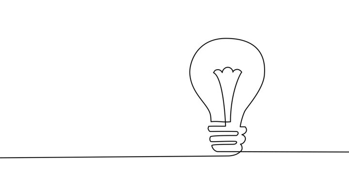 One line light bulb lamp art. Continuous single line idea, creative, energy concept bulb. Brainstorm, business solution design concept. Vector illustration.