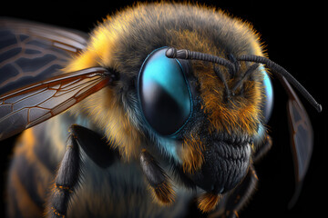 Bee macro portrait. Amazing super detailed nature photography. Ai generated art