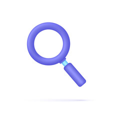 3D Magnifying glass illustration. Search, discovery, analysis concept. Loupe icon.