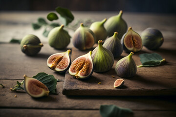 Fresh Figs on Wooden Board. Ai generated.