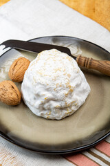 Cheese collection, soft cow French cheese with mold Gaperon artisanal lavored with cracked peppercorns and garlic produced in Auvergne