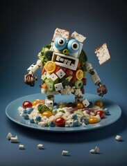 Kid-friendly Cobb Salad, funny cobb salad  salad in the shape of the robot 