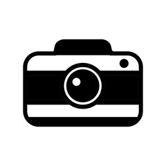 Photo camera icon isolated on white background. Black pictogram. Tech illustration in trendy flat style for app, web, UI, logo