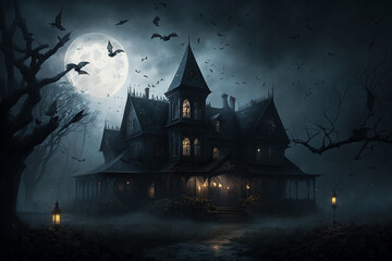 Haunted mansion fantasy illustration - obrazy, fototapety, plakaty