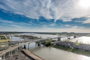 Cityscape of Memphis. Mississippi river and Hernando de Soto Bridge. Tennessee
