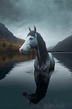 Mythical water kelpie haunting the lochs of Scotland