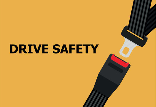 Traffic Safety Poster For Drivers With Realistic Passenger Seat Belt. Fasten Your Seatbelt, Warning Banner. Safe Driving Rule Vector Concept. Rule Of Safety Traffic For Driver Illustration