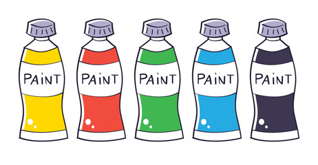 Art paint tube colors set isolated vector illustration. Oil, acrylic or watercolor painting.