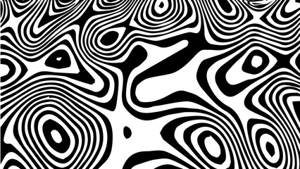 Black and white abstract wave with distortion effect. Optical illusion. Twisted vector illustration.
