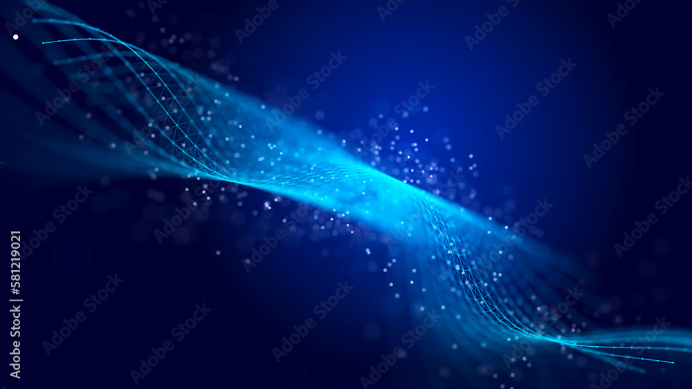 Aufkleber technological background. a wave of musical particles intertwined with dots and lines. internet expl