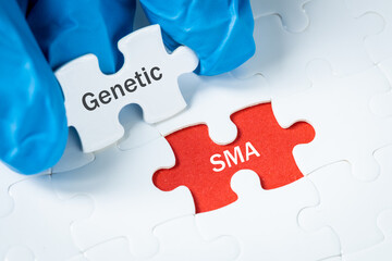 SMA spinal muscular atrophy, Word Genetic i SMA, Concept, a rare disease, a genetic defect in which...