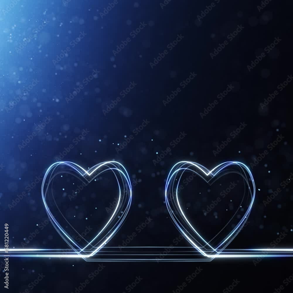 Poster animated hearts on dark blue bokeh background. seamless looping. square animation.