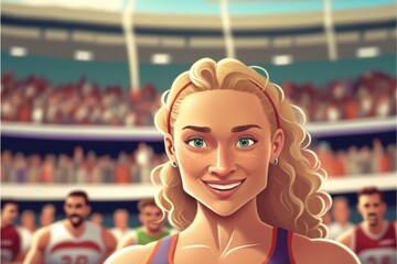 Illustrations of cartoonish diverse Athletes, inside a stadium - Created with generative ai Technology
