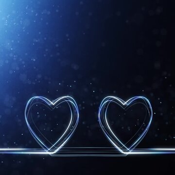Animated hearts on dark blue bokeh background. Seamless looping. Square animation.