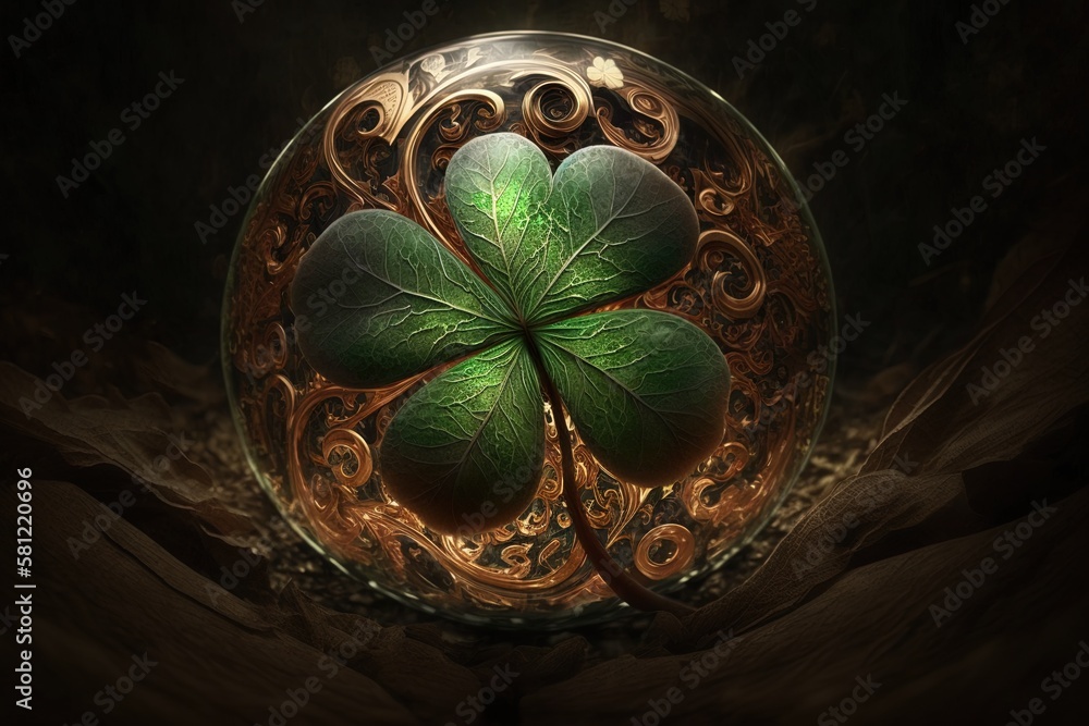 Poster enchanted four-leaf clover of magic and wonder generative ai