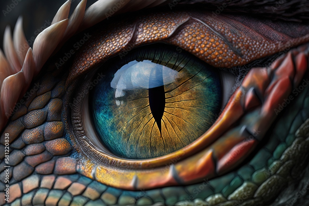 Poster majesty incarnate through piercing gaze-a defining portrait of a dragon's eye generative ai