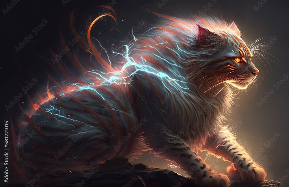 Poster power and mystery roar within the illuminated feline form generative ai
