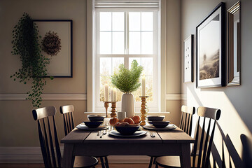 Modern bright dining room as interior design concept illustration (Generative AI)