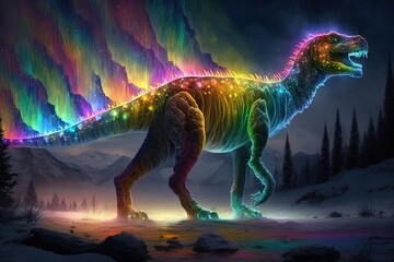 The Mysterious Glowing Auras of a Rainbow Prehistoric Creature' Generative AI
