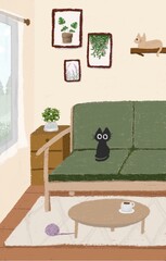 cat in the living room