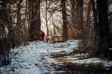 Wanderung durch einen leicht verschneiten Wald