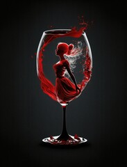 silhouette of red woman in wine glass, love, woman, and wine 