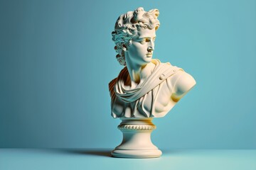 Creative statue bust on pastel background. AI generation - obrazy, fototapety, plakaty