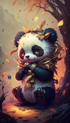 happy baby panda of paradise, panda on forest