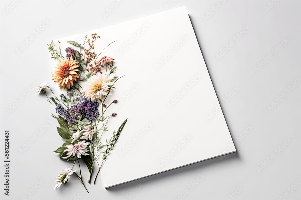 Aufkleber a soft summer breeze rustles the petals of the colorful flowers growing on the edges of a plain whit