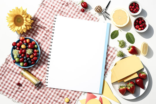 A picnic in summer featuring items on the edge of a plain white background was created by generative ai - generative ai.