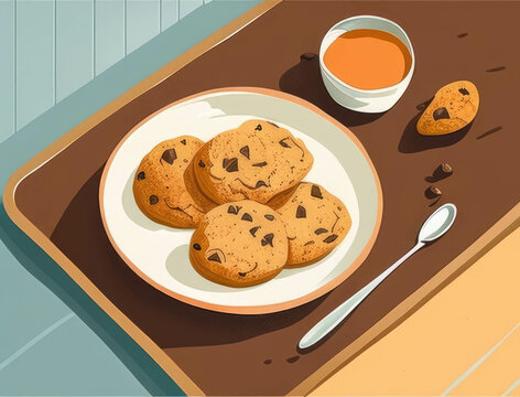 A plate of freshly baked cookies still warm from the oven. AI generation.