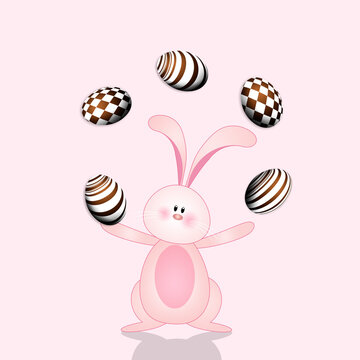 illustration of nice bunnies with Easter eggs