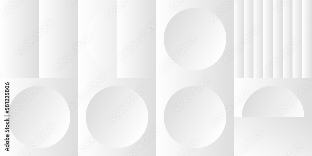 Poster Abstract white and gray gradient background. Modern minimalistic design. Vector illustration with simple shapes like circle, square, rectangle. Monochrome light 3d futuristic design