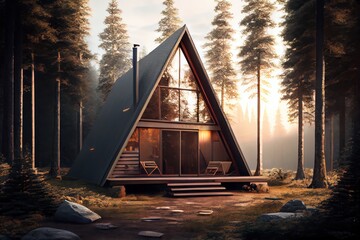 A frame house in the woods. Generative AI