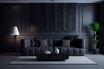 Modern interior living room design and black wall.