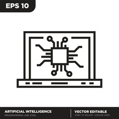 Artificial intelligence. Computer outline icon. Editable vector

