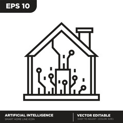 Artificial intelligence. Smart home outline icon. Editable vector
