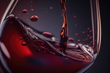 Macro red wine on black background, abstract splashing. AI Generation